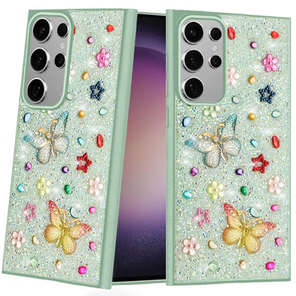 For Samsung Galaxy S23 Ultra Diamond Butterfly 3D Glitter Bling Design, Slim Hybrid Sparkle Protective Cover TPU for Women Girls Case Cover