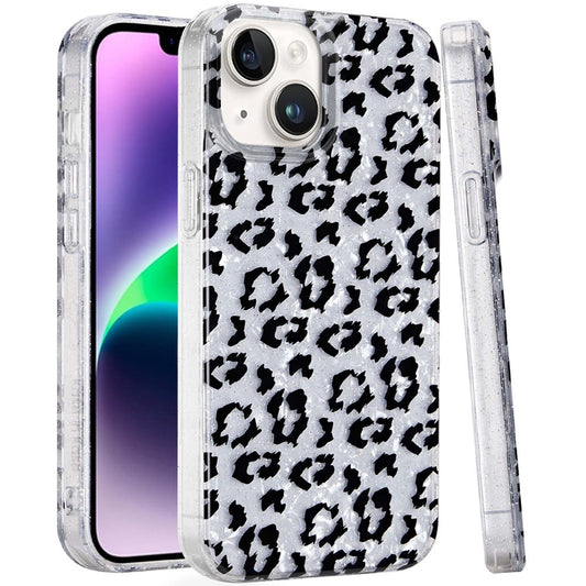 For Apple iPhone 14 /13 Glitter Leopard, Fashion Design Animal Skin Print Slim IMD TPU Dual Layer Shockproof Protective Case Cover