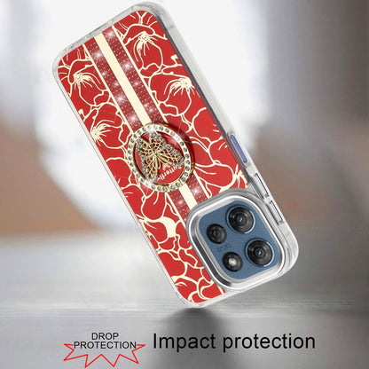 For Motorola Moto G 5G 2026/2025 Diamonds 3D Butterfly Floral Design Bling Sparkly Glitter Hybrid Metal Fashion with Ring Stand Case Cover