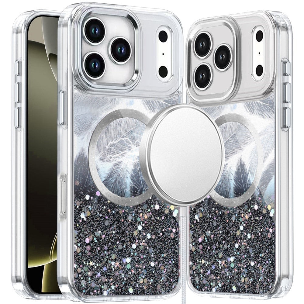 For Apple iPhone 17 Pro Max (6.9") Epoxy Glitter Shimmer Fashion Case with Magnetic Magsafe Compatible Hybrid Sparkling Slim Protective Case Cover Cosmic Orange