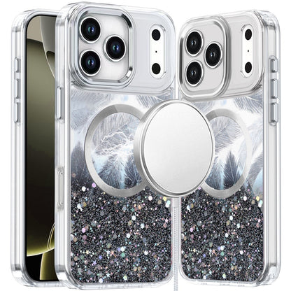 For Apple iPhone 17 Pro Max (6.9") Epoxy Glitter Shimmer Fashion Case with Magnetic Magsafe Compatible Hybrid Sparkling Slim Protective Case Cover Cosmic Orange