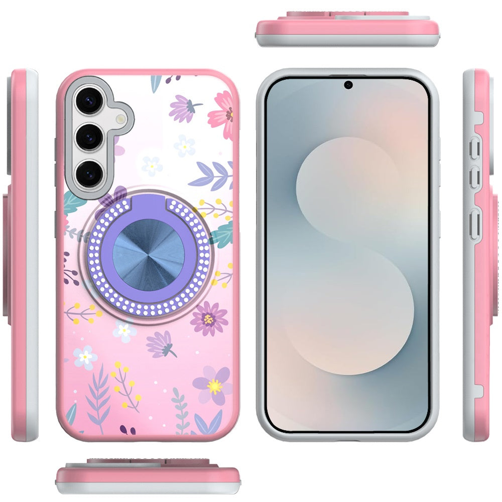 For Samsung Galaxy S26 Pattern Design Hybrid with Invisible Ring Stand & Magnetic Back, Shockproof Protective Grip Case Cover