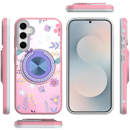 For Samsung Galaxy S26+ / S26 Plus Pattern Design Hybrid with Invisible Ring Stand & Magnetic Back, Shockproof Protective Grip Case Cover