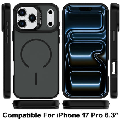 For Apple iPhone 17 Pro (6.3") Magnetic Matte Metal Camera Stand Hybrid Drop Protection Durable Shockproof Slim Fit Design Case Cover