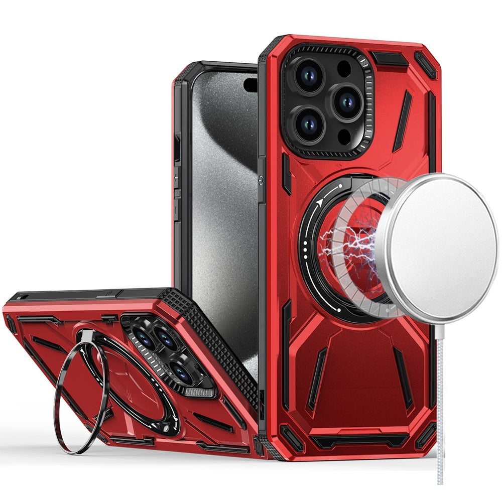 For T-Mobile Revvl 7 Pro 5G Hybrid Magnetic Ring and 360° Rotational Kickstand with MagSafe Compatible, Military Grade Drop Protection Case Cover Red