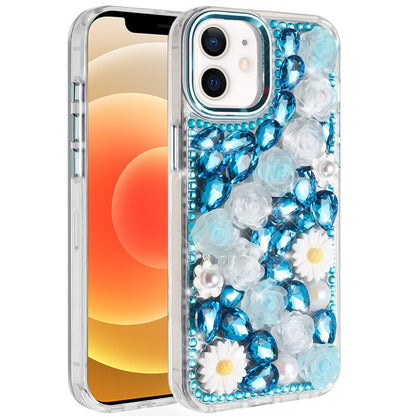 For Samsung Galaxy A37 Fashion Daisy Floral Series, Full 3D Bling Crystal Diamonds Sparkling Rhinestone Glitter Hybrid Design Case Cover