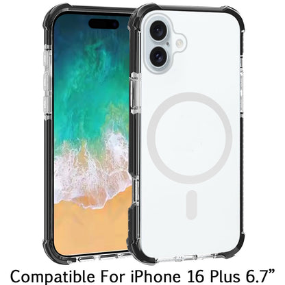 For Apple iPhone 16 Plus (6.7") Hybrid Acrylic Transparent Hard PC + TPU Color Frame Bumper Compatible with MagSafe Case Cover