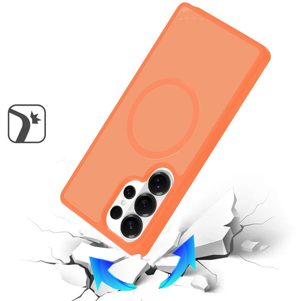 For Samsung Galaxy S25 Ultra MagSafe Compatible Case Hybrid Soft TPU Bumper Hard Translucent Matte Back Slim Shockproof Case Cover Cosmic Orange