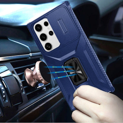Phone Case for Samsung Galaxy S22 Ultra Magnetic Ring Stand Camera Protection Shockproof Heavy Duty Kickstand Rugged Grip Anti Scratch Hybrid Cover Blue