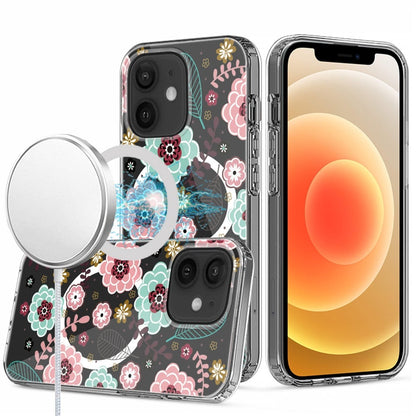 For iPhone 12 / iPhone 12 Pro (6.1") Hybrid Flower Design Stylish Fashion Case, MagSafe Compatible, Thick Shockproof Hard PC Case Cover Colorful Flower