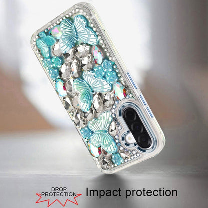 For Samsung Galaxy A57 3D Diamond Floral Butterfly Bling Stone Hybrid, Sparkly Rhinestone Gemstone Back Shockproof Case Cover