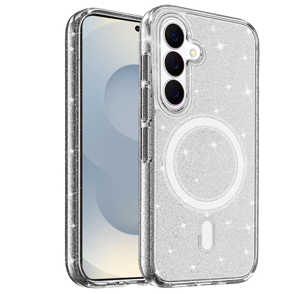 For Samsung Galaxy S26 MagSafe Compatible Glitter Sparkle Bling Hybrid Case with Magnetic Circle, Slim TPU & Hard PC Frame Case Cover