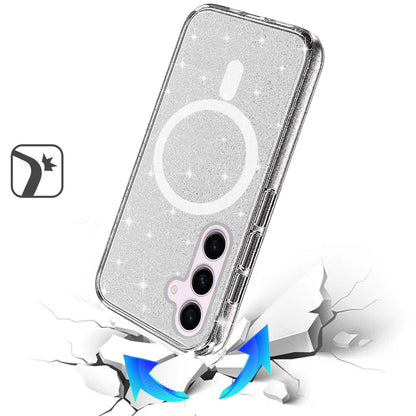 For Samsung Galaxy S26 Ultra MagSafe Compatible Glitter Sparkle Bling Hybrid Case with Magnetic Circle, Slim TPU & Hard PC Frame Case Cover