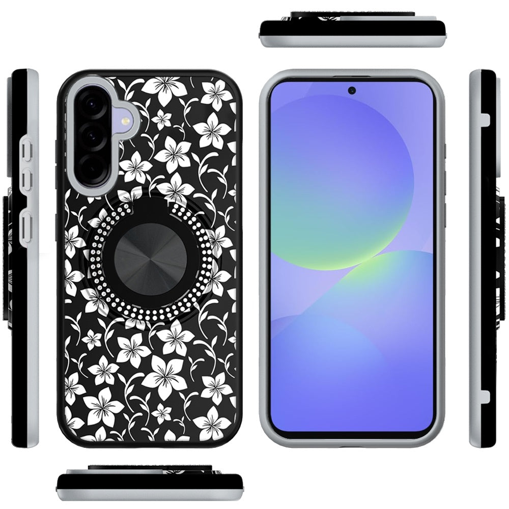 For Samsung Galaxy A36 Pattern Design Hybrid with Invisible Ring Stand & Magnetic Back, Shockproof Protective Grip Case Cover
