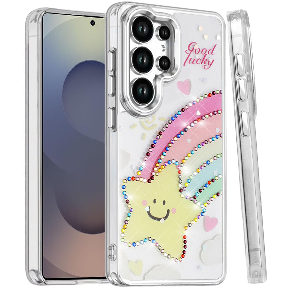 For Samsung Galaxy S25 Ultra Butterfly Resin Epoxy Diamond Design Metal Edged Hybrid Shockproof Heavy Duty Drop Protection Case Cover