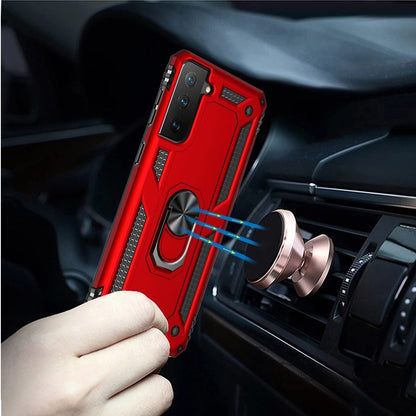 For Samsung Galaxy S21 Ultra Hybrid Shockproof Durable 360 Degree Rotatable Ring Stand Holder Kickstand Fit Magnetic Car Mount Case Cover Red