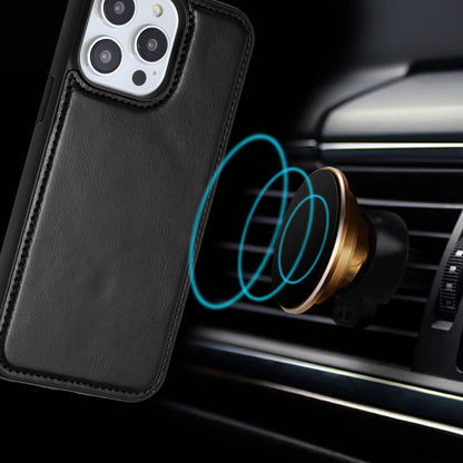 For Apple iPhone 16 Pro Max (6.9") Deattachable PU Leather Hybrid Wallet Money Credit Card Holder Support Magsafe Charger Case Cover Black