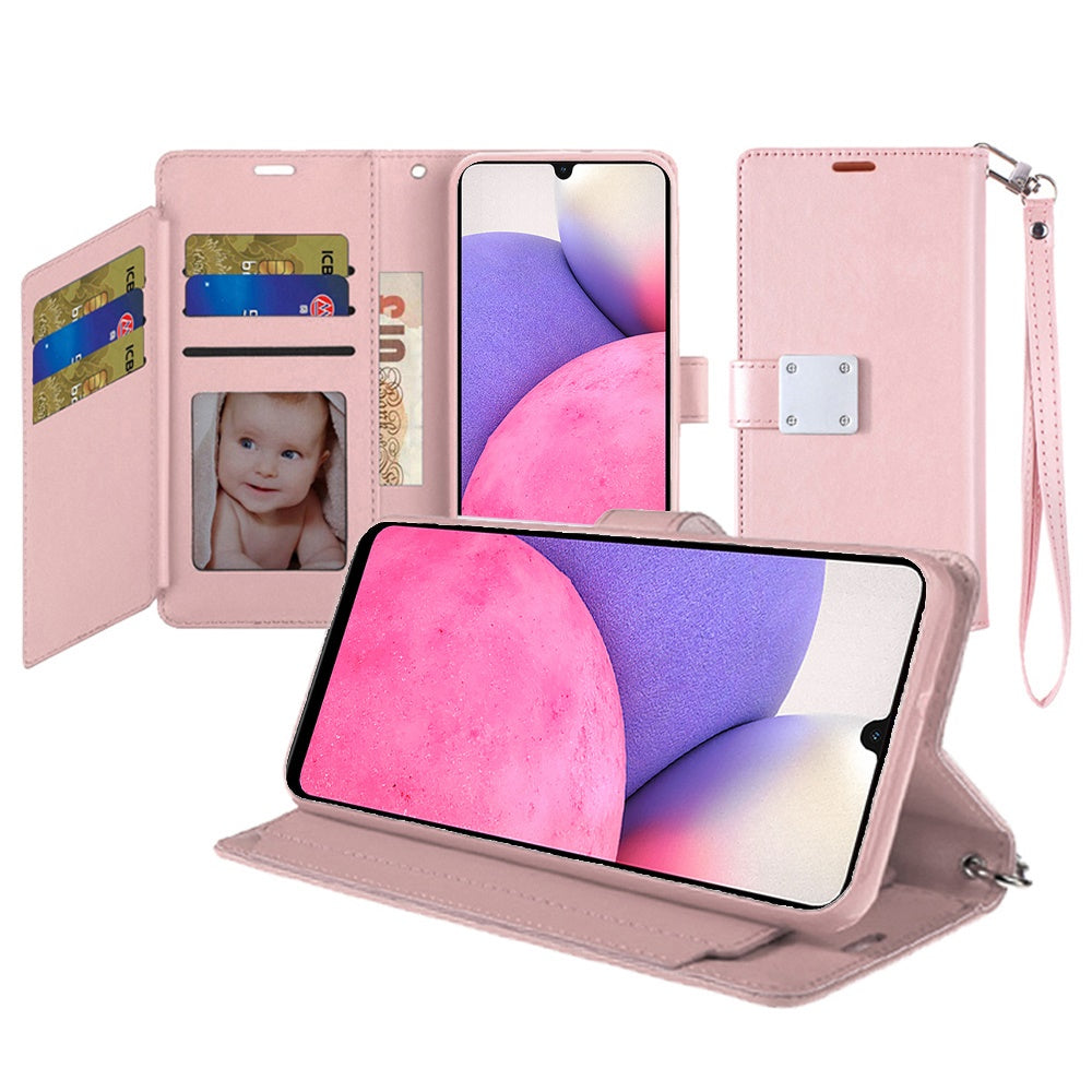 For Google Pixel 10 Pro XL Wallet Case with ID/ Card Holder, Wristlet Strap, Magnetic TPU Protective Shockproof Folio Flip Case Cover Rose Gold