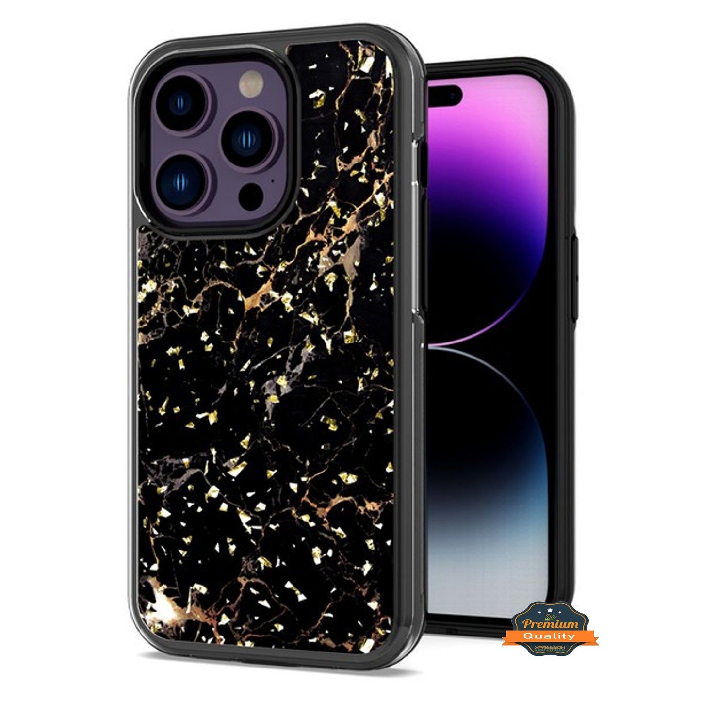 For Apple iPhone 15 Pro Max (6.7") Pattern Design Bling Glitter Shockproof Hybrid Soft TPU Frame and Hard Back Slim  Phone Case Cover