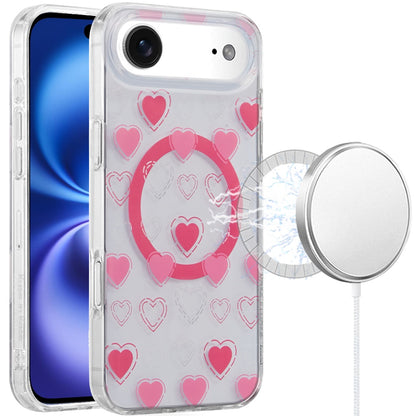 For Apple iPhone 17 AIR Stylish Pattern Fashion IMD Printed Design TPU Double Layer Slim Shockproof with Magnetic Back Case Cover Pink Heart