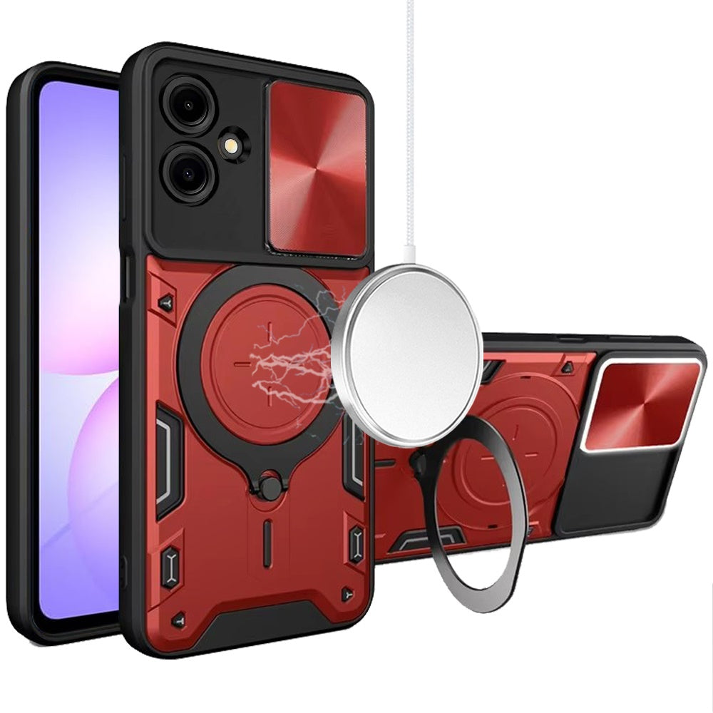 For Samsung Galaxy A07 Hybrid Magnetic 360° Ring Kickstand, MagSafe Compatible, Durable Full Camera Lens Protection Case Cover