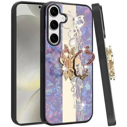 For Samsung Galaxy S25 /S24 Diamonds 3D Fashion Bling Sparkly Glitter Ornaments Engraving Hybrid with Ring Stand Case Cover