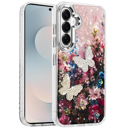 For Samsung Galaxy S26 Epoxy Glitter Flowers Bling 3D Butterfly Fashion TPU Hybrid with Shockproof Protection Case Cover