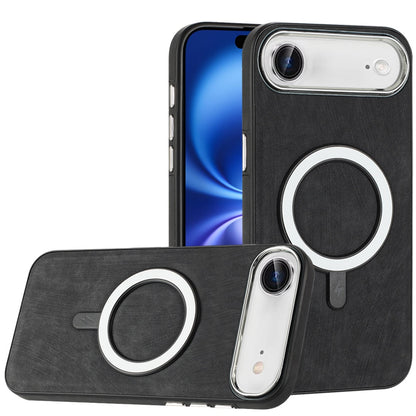 For Apple iPhone 17 AIR Fashion PU Vegan Leather Chrome Edge Hybrid, MagSafe Compatible, Durable TPU Hard PC Case Cover Black