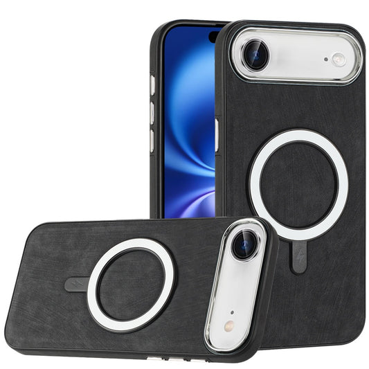 For Apple iPhone 17 AIR Fashion PU Vegan Leather Chrome Edge Hybrid, MagSafe Compatible, Durable TPU Hard PC Case Cover Black