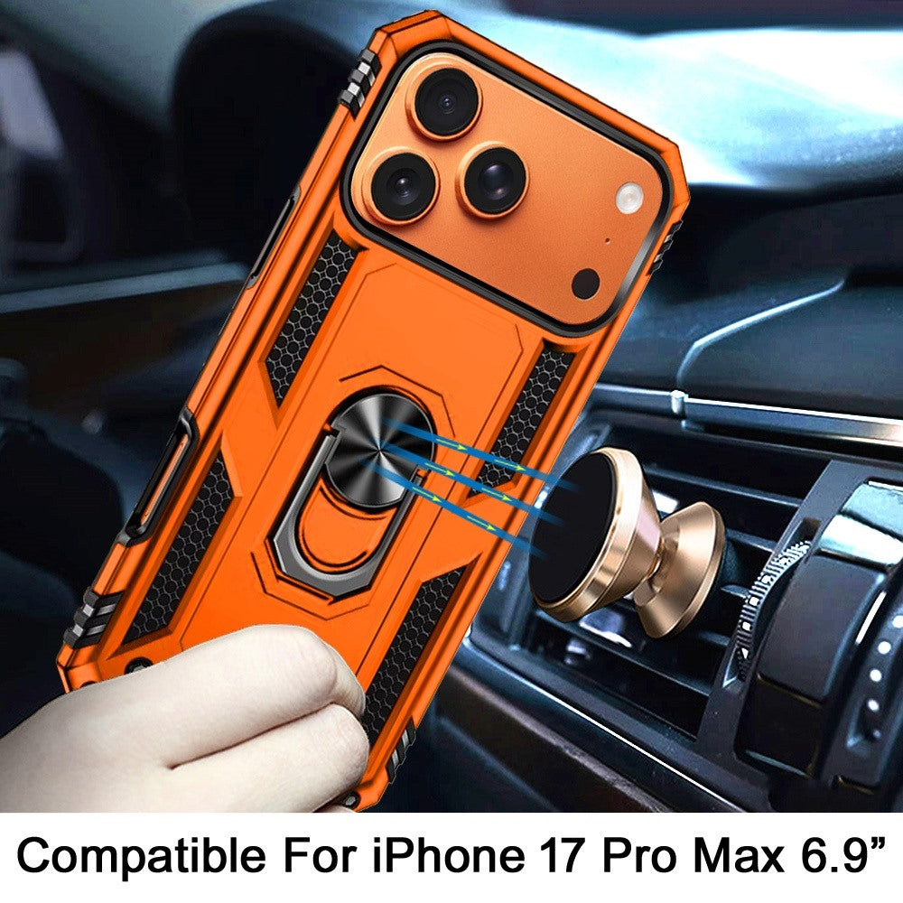 Phone Case for Apple iPhone 17 Pro Max (6.9") Rotatable Ring Stand Shockproof Hybrid Armor Anti Slip Heavy Duty Fit Magnetic Car Mount Durable Grip Cover Cosmic Orange