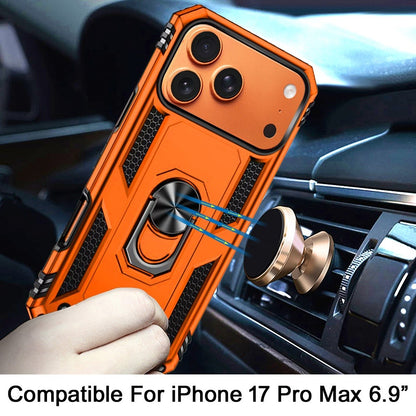Phone Case for Apple iPhone 17 Pro Max (6.9") Rotatable Ring Stand Shockproof Hybrid Armor Anti Slip Heavy Duty Fit Magnetic Car Mount Durable Grip Cover Cosmic Orange