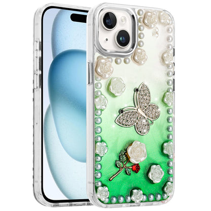 For Samsung Galaxy S25 Ultra Bling Fashion Design with 3D Pearls Epoxy Glitter Ornaments Chrome Edge Hard Slim PC Case Cover