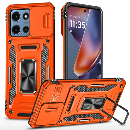 For Motorola Moto G 5G 2026/2025 Tough Hybrid Case with Movable Camera Window & Metal Ring Stand Shockproof Case Cover Cosmic Orange