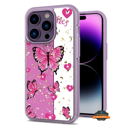 For Apple iPhone 15 Pro Max (6.7") Pattern Design Bling Glitter Shockproof Hybrid Soft TPU Frame and Hard Back Slim  Phone Case Cover