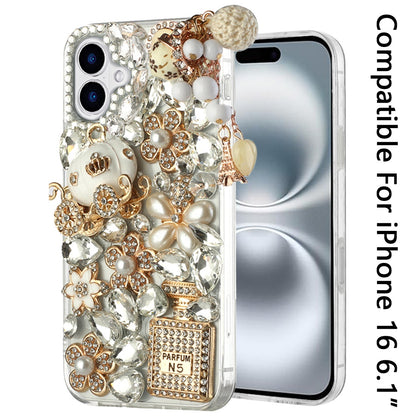 For Apple iPhone 16 Pro (6.3") Bling Crystal 3D Full Diamonds Luxury Sparkle Rhinestone Hybrid Protective Case Cover