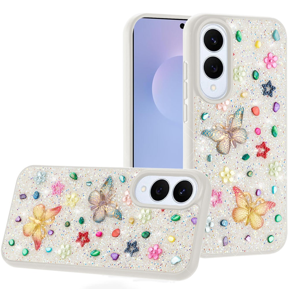 For Samsung Galaxy S25 EDGE Diamond Butterfly 3D Glitter Bling Design, Slim Hybrid Sparkle Protective Cover TPU for Women Girls Case Cover