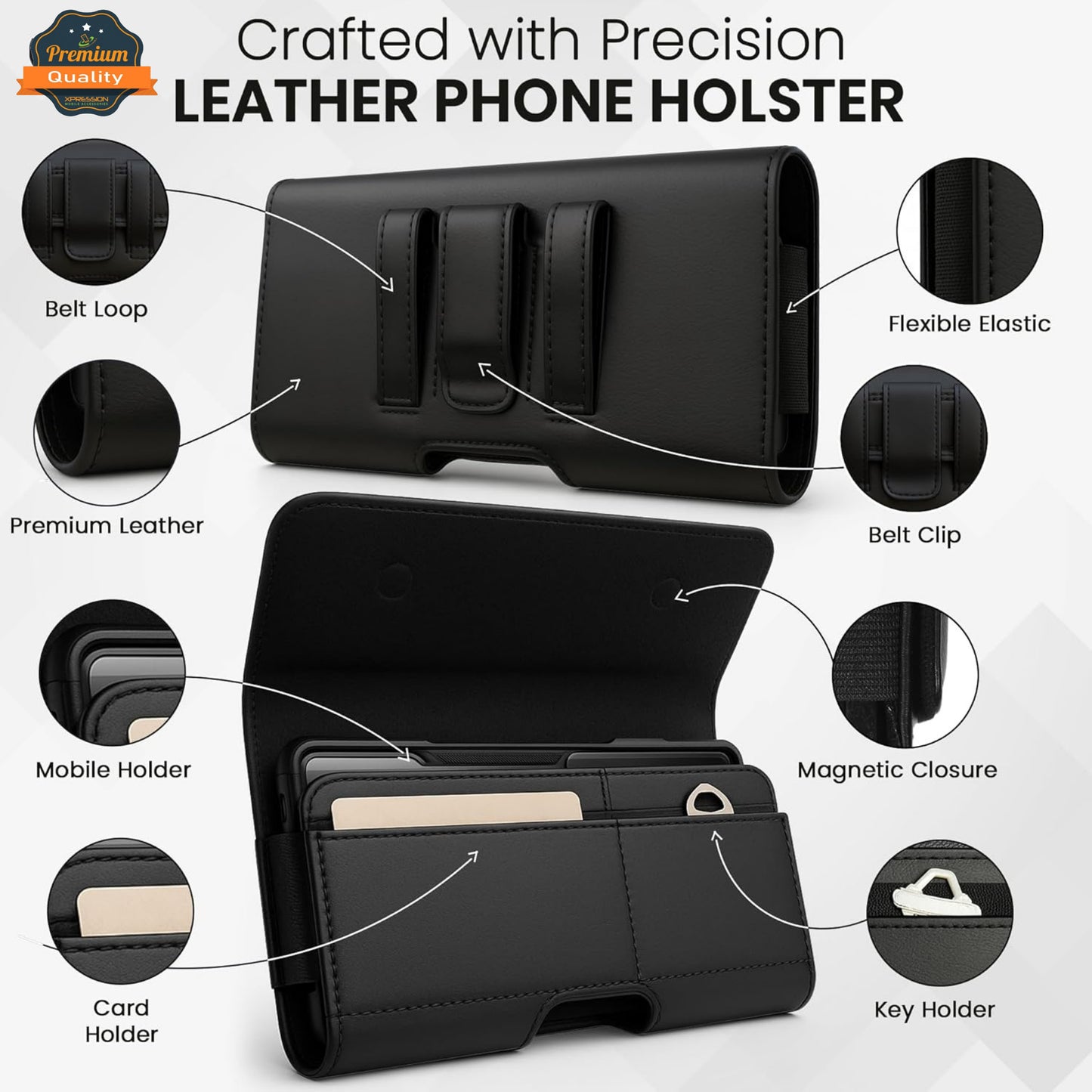 For AT&T Propel 2 5G (2024) Magnetic Leather Pouch with Belt Clip, Secure Magnetic Closure, Soft Lining, Card Holder Slot, Fits 6.5"- 7.0" Phones Case Cover Black