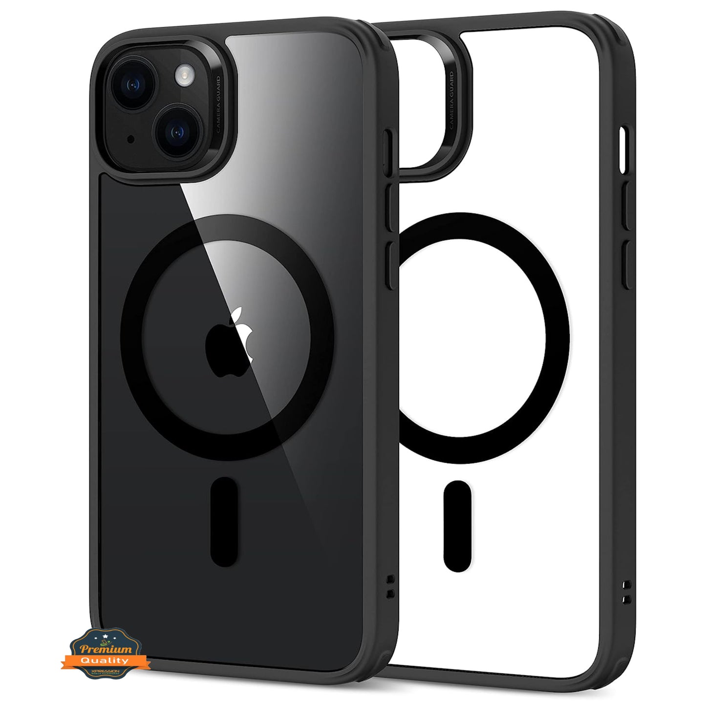 For Apple iPhone 15 Pro Max (6.7") Magnetic Compatible with Magsafe Wireless Charger TPU Hybrid Slim Transparent Black Phone Case Cover
