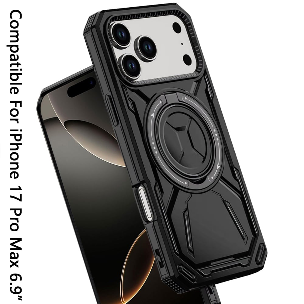 For Apple iPhone 17 Pro Max (6.9") Hybrid Magnetic Ring and 360° Rotational Kickstand with MagSafe Compatible, Military Grade Drop Protection Case Cover