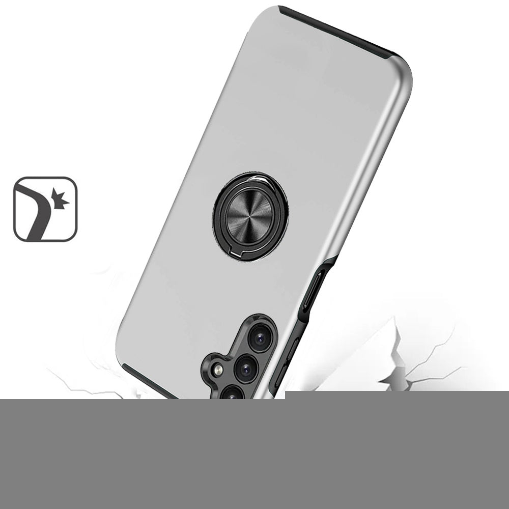 For Samsung Galaxy A16 5G Hybrid 360 Degree Rotatable Metal Invisible Ring Stand Holder Slim Fit Magnetic Car Mount Shockproof Case Cover Silver
