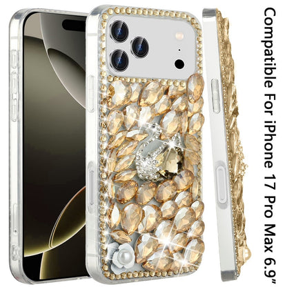For Apple iPhone 17 Pro Max (6.9") Bling Crystal 3D Full Diamonds Luxury Sparkle Rhinestone Hybrid Protective Case Cover