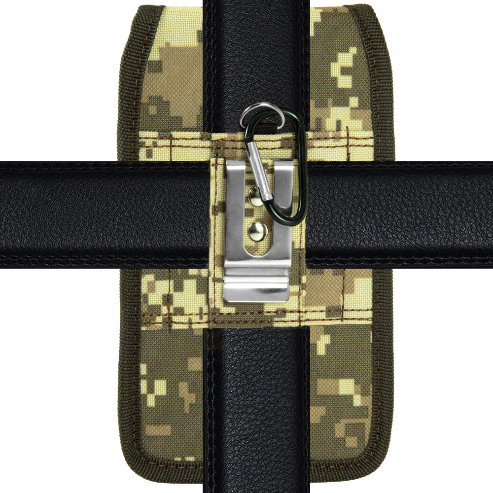 For Apple iPhone 16 Pro (6.3") Universal Pouch Case Vertical Phone Holster Camouflage with Card Slots, Pen Holder, Belt Clip Loop & Hook Cover [Army Camo]