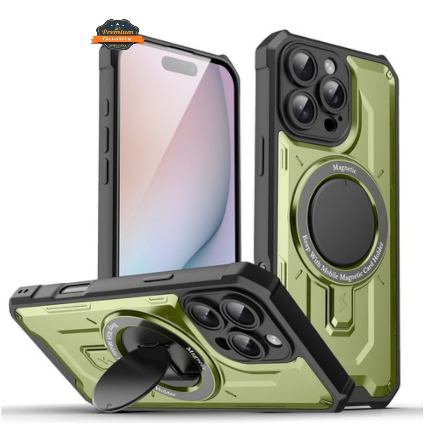 For Apple iPhone 16 Pro Max (6.9") Hybrid Tuff Case with Folding Stand Magnetic Holder Compatible with MagSafe [Military Shockproof] Case Cover