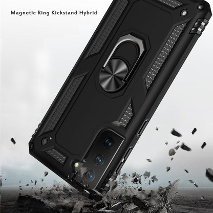 For Samsung Galaxy S21 Ultra Hybrid Shockproof Durable 360 Degree Rotatable Ring Stand Holder Kickstand Fit Magnetic Car Mount Case Cover Black