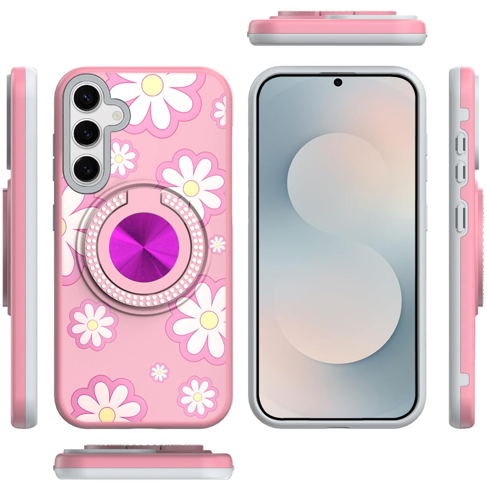 For Samsung Galaxy S26 Pattern Design Hybrid with Invisible Ring Stand & Magnetic Back, Shockproof Protective Grip Case Cover