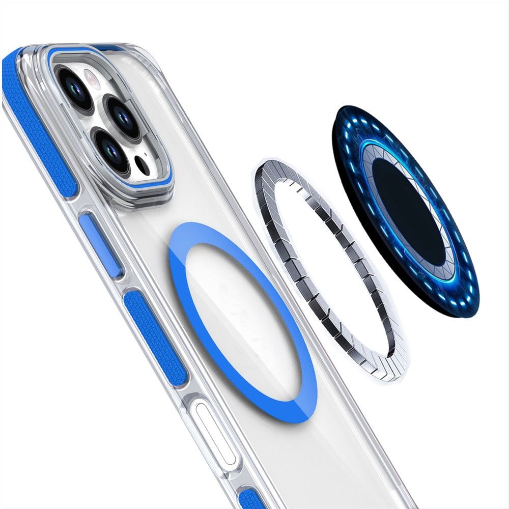 For Samsung Galaxy S21 Hybrid Clear Invisible Camera Bracket Stand [With Magsafe Magnetic Circle] Shockproof Color Frame Case Cover Blue