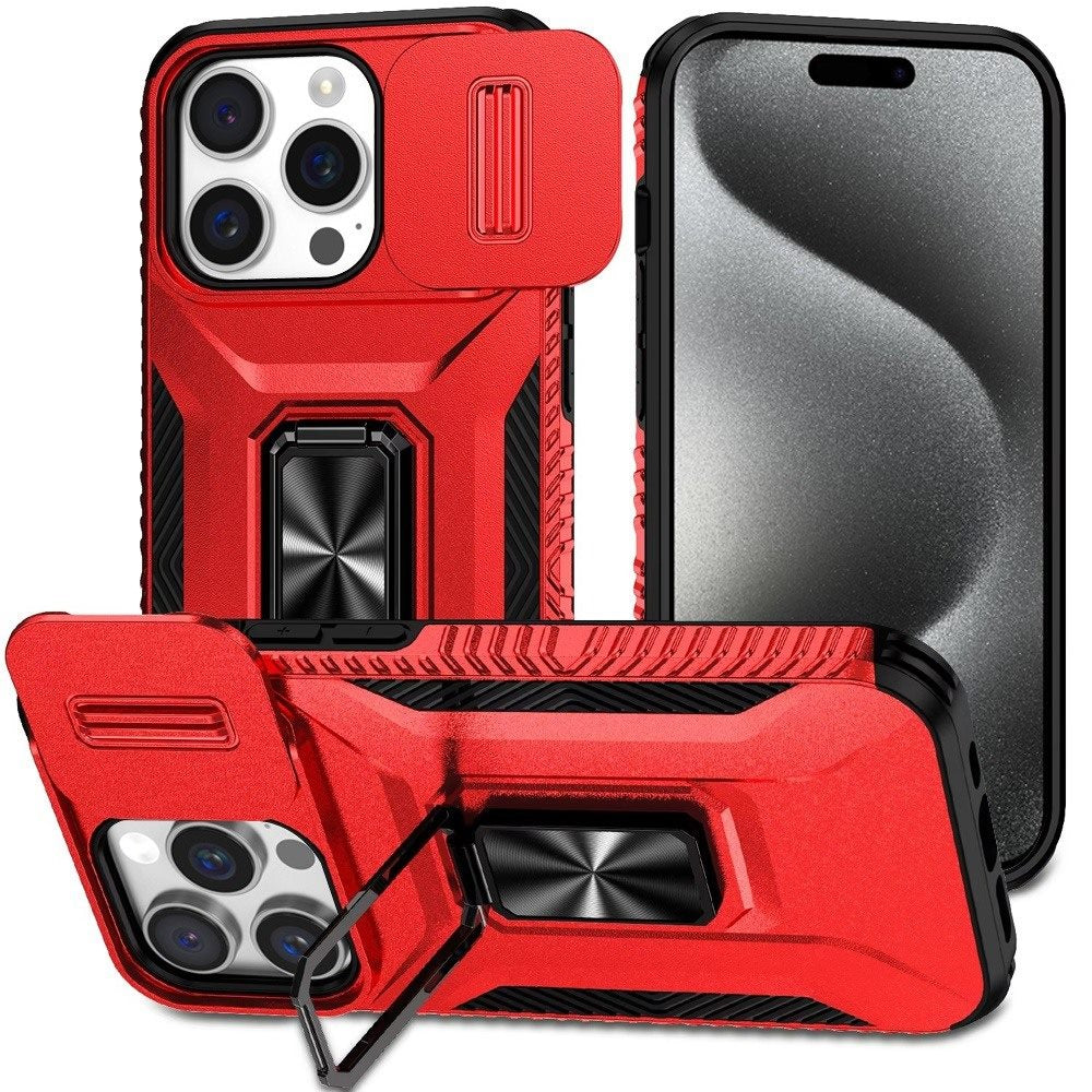 For Apple iPhone 15 Pro Max Case, Camera Cover with Magnetic Rotation Ring Stand, Military Grade Hybrid Hard TPU Shockproof Case Cover