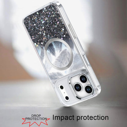 For Apple iPhone 17 Pro (6.3") Epoxy Glitter Shimmer Fashion Case with Magnetic Magsafe Compatible Hybrid Sparkling Slim Protective Case Cover Cosmic Orange