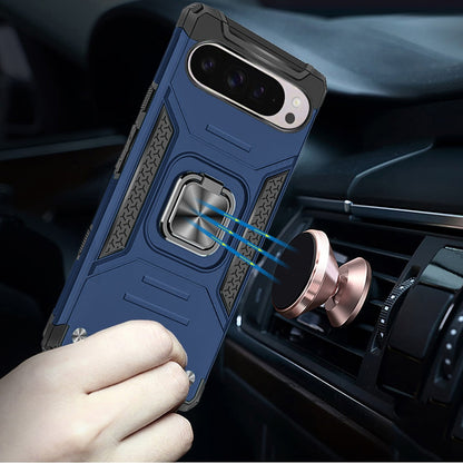 For Google Pixel 9 Pro XL (6.8") Armor Hybrid with Ring Holder Kickstand Shockproof Heavy-Duty Durable Rugged Dual Layer Case Cover