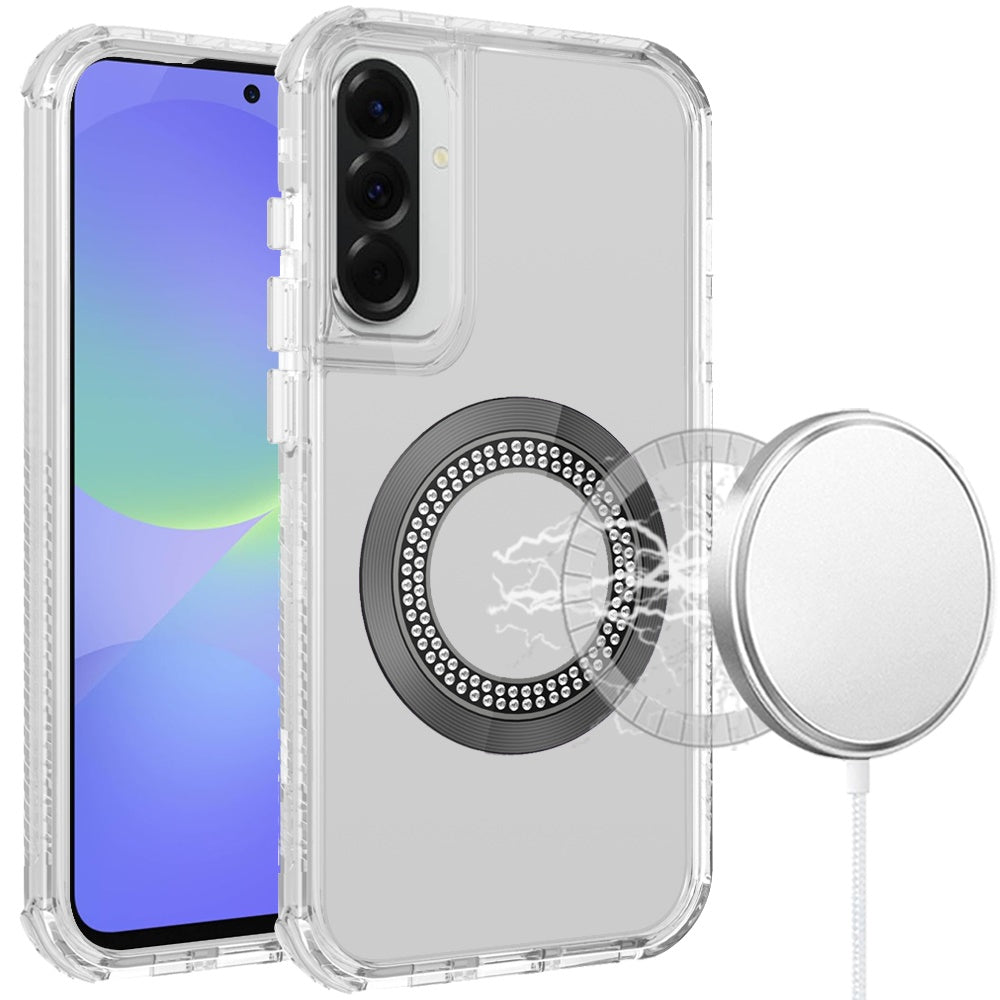 For Samsung Galaxy A37 Magnetic Circle Compatible with Magsafe, Hybrid Chrome 3in1 Transparent Shockproof TPU Bumper Case Cover